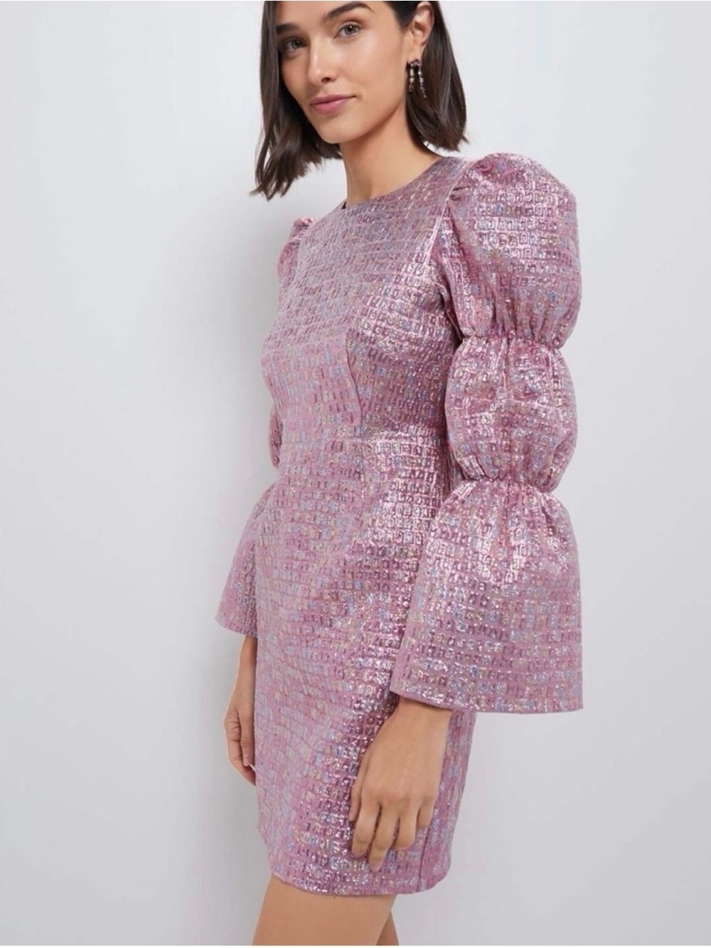 Tuckernuck Pink Metallic Puff-Sleeve Mini Dress